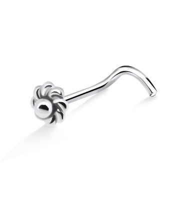 Flower Shaped Silver Curved Nose Stud NSKB-612